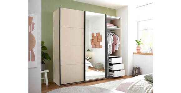 SCHWEBETÜRENSCHRANK in Kaschmir - Kaschmir/Schwarz, KONVENTIONELL, Glas/Holzwerkstoff (215/204/63cm) - Carryhome