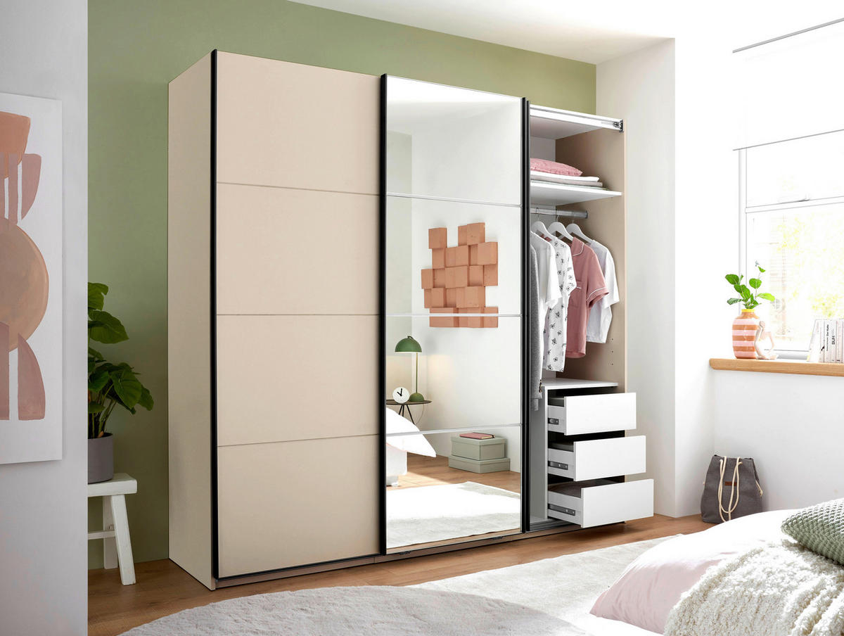 SCHWEBETÜRENSCHRANK  in Kaschmir  - Kaschmir/Schwarz, KONVENTIONELL, Glas/Holzwerkstoff (215/204/63cm) - Carryhome