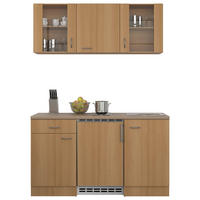 MINIKÜCHE 150 cm   in Buchefarben  - Edelstahlfarben/Beige, MODERN, Glas/Holzwerkstoff (150cm) - FlexWell