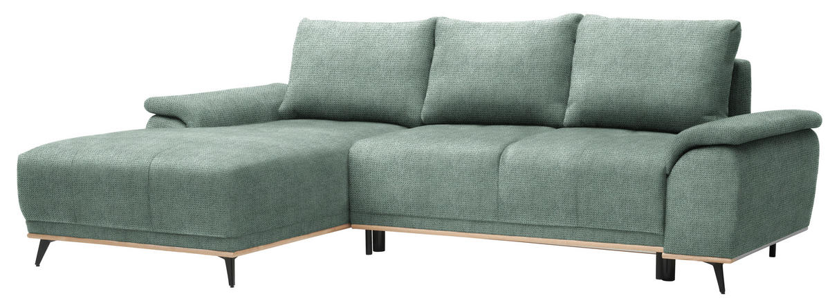 ECKSOFA in Chenille Grün  - Schwarz/Grün, Modern, Textil/Metall (168/262cm) - home24