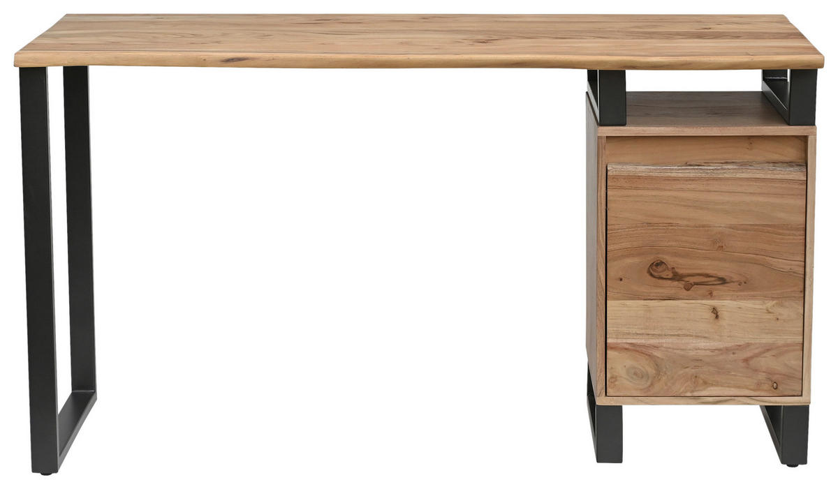 SCHREIBTISCH 145/60/80 cm Schwarz, Akaziefarben  - Schwarz/Akaziefarben, MODERN, Holz/Metall (145/60/80cm) - Livetastic