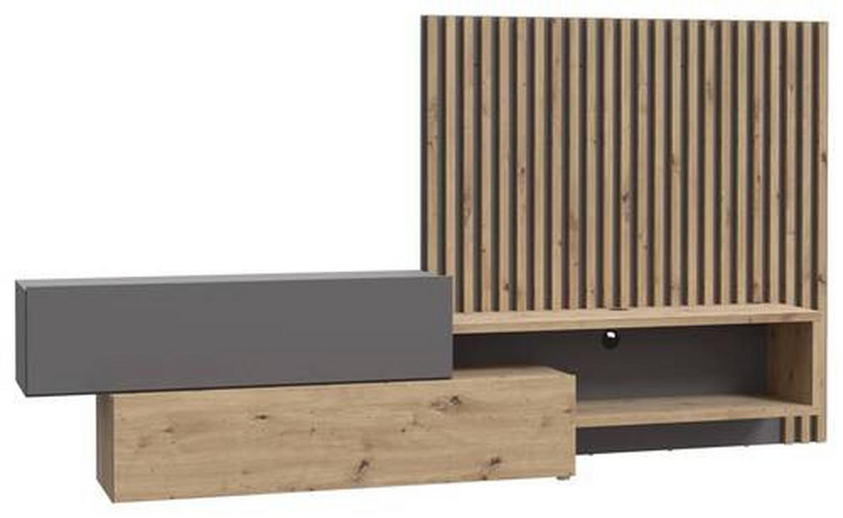 WOHNWAND  in Grau, Eiche Artisan 288,5/152,5/42,5 cm  - Eiche Artisan/Grau, Modern, Holzwerkstoff (288,5/152,5/42,5cm) - Carryhome