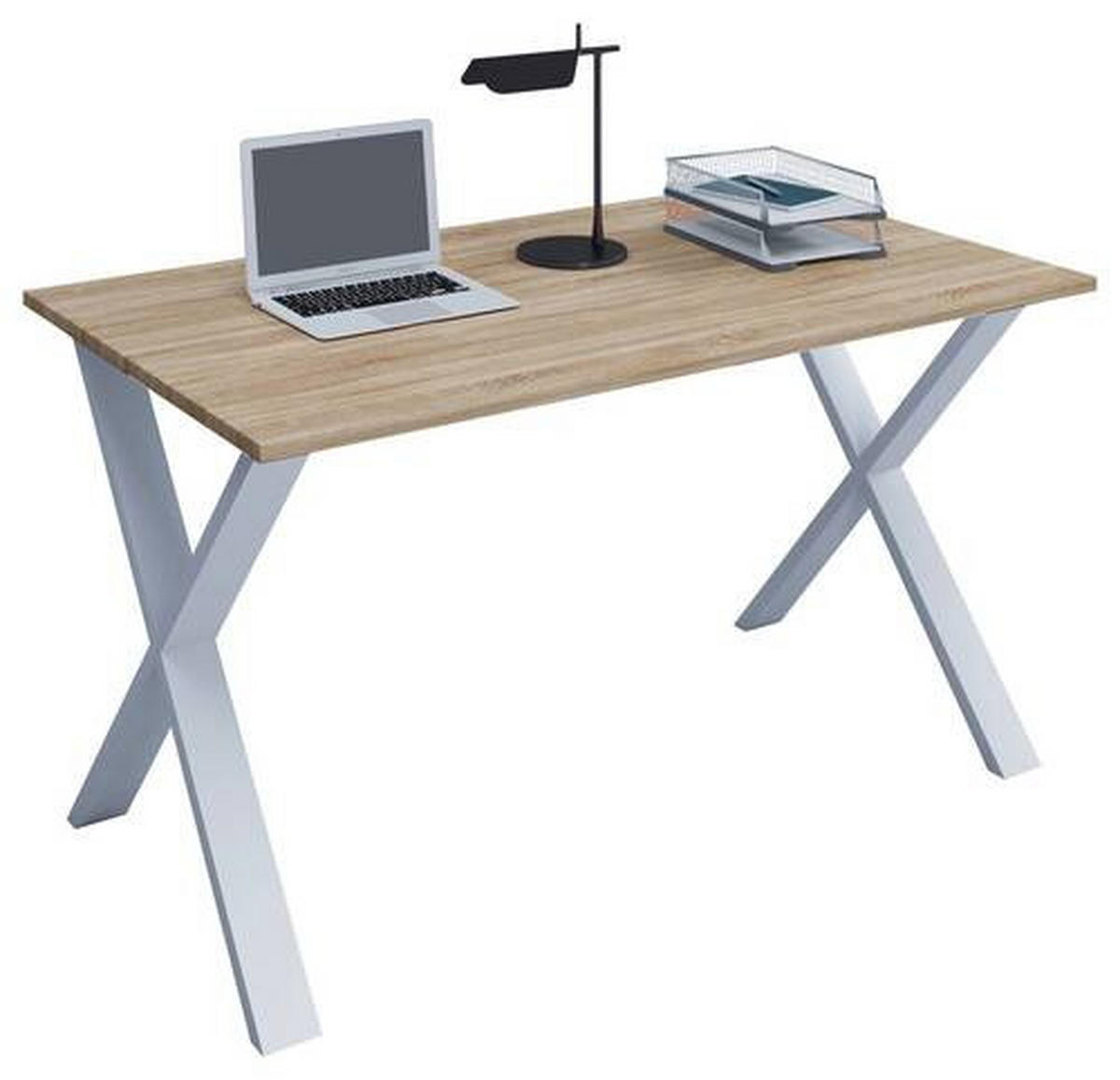 SCHREIBTISCH 140/50/76 cm  in Weiß, Sonoma Eiche  - Weiß/Sonoma Eiche, MODERN, Holzwerkstoff/Metall (140/50/76cm) - MID.YOU