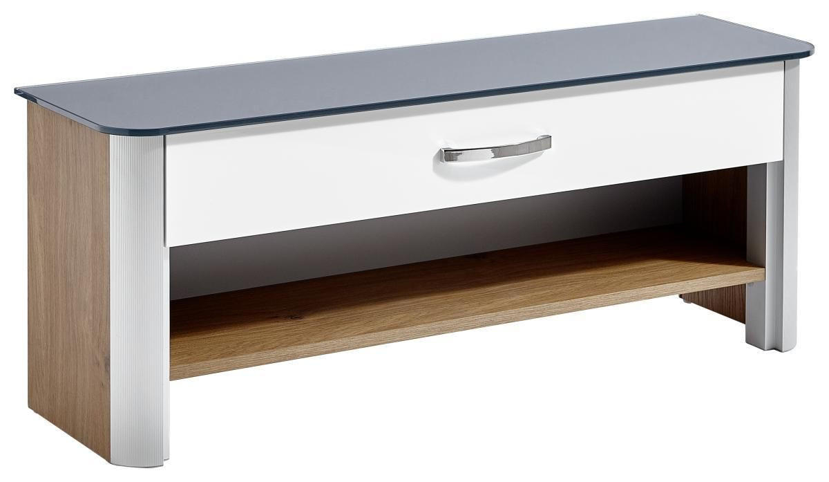 GARDEROBENBANK Weiß, Eichefarben, Alufarben  - Chromfarben/Eichefarben, Design, Glas/Metall (117/46/34cm) - Moderano