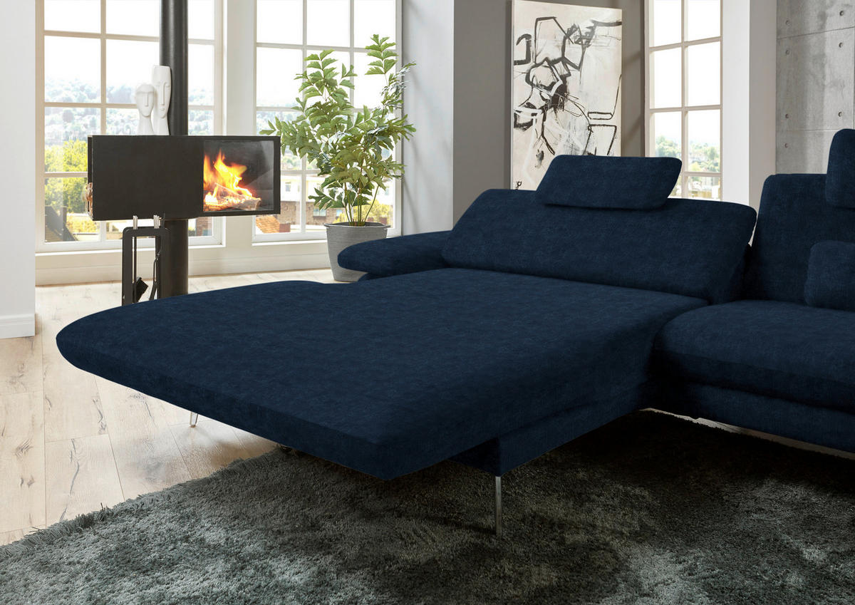 ECKSOFA in Velours Dunkelblau  - Schwarz/Dunkelblau, Design, Textil/Metall (184/284cm) - Dieter Knoll