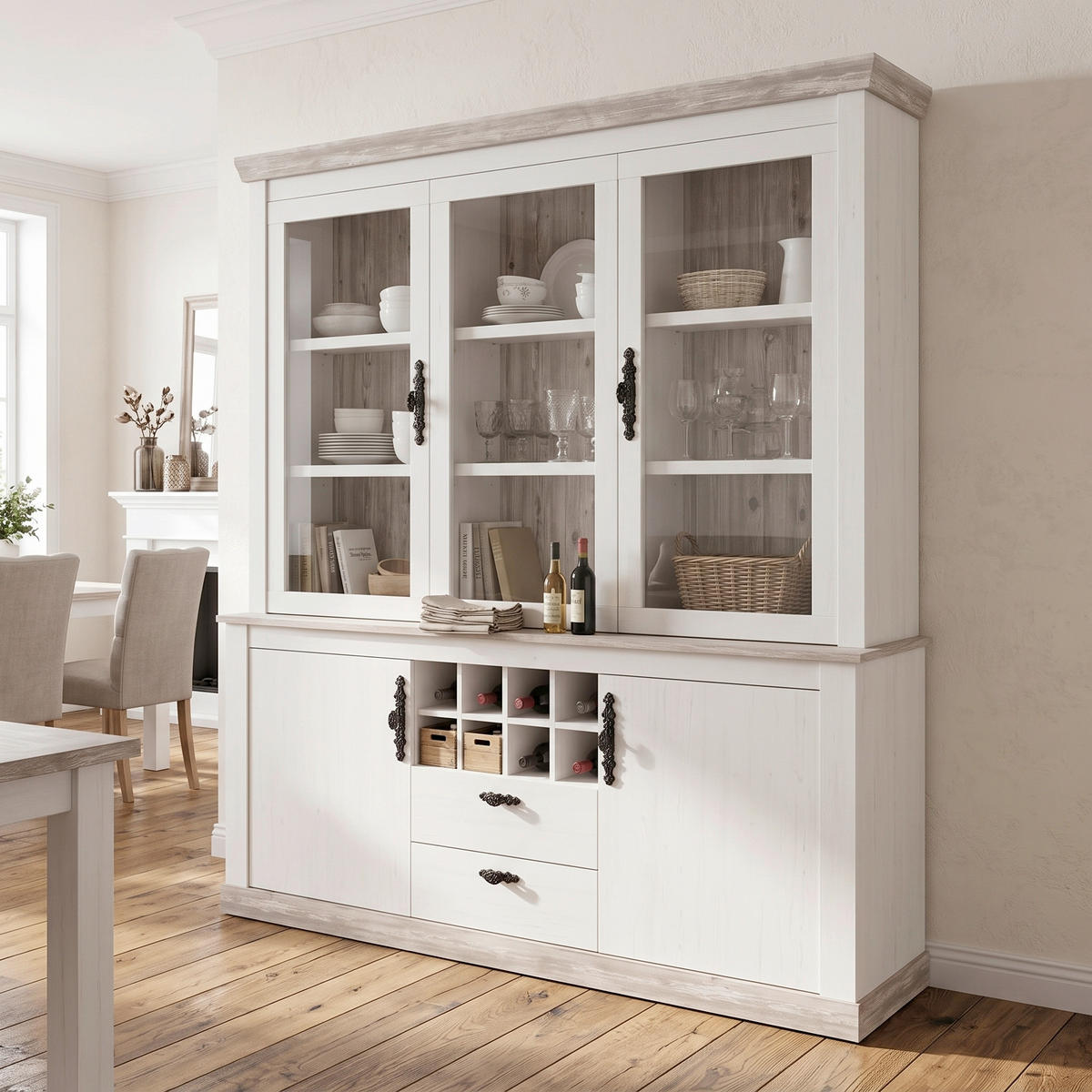 BUFFET 184/205/44 cm  in Pinienfarben, Hellbraun  - Hellbraun/Schwarz, Design, Holzwerkstoff/Metall (184/205/44cm) - MID.YOU