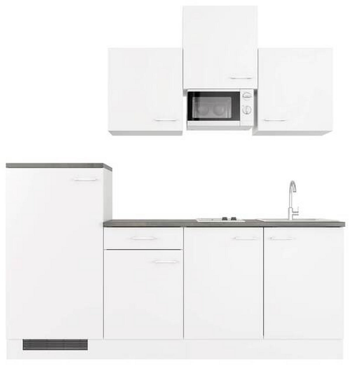 KÜCHENBLOCK 210 cm   in Weiß  - Graubraun/Alufarben, MODERN, Holzwerkstoff/Kunststoff (210cm) - FlexWell