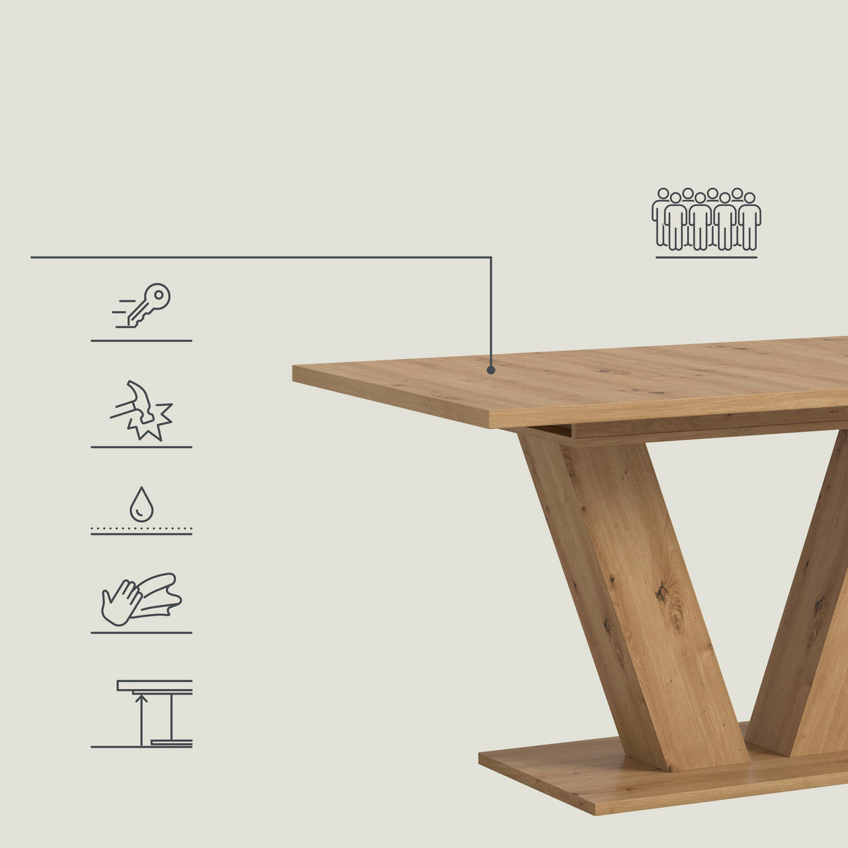 AUSZIEHTISCH Eiche Artisan rechteckig  ausziehbar  - Eiche Artisan, Trend, Holzwerkstoff (150-190/90/76cm) - MID.YOU