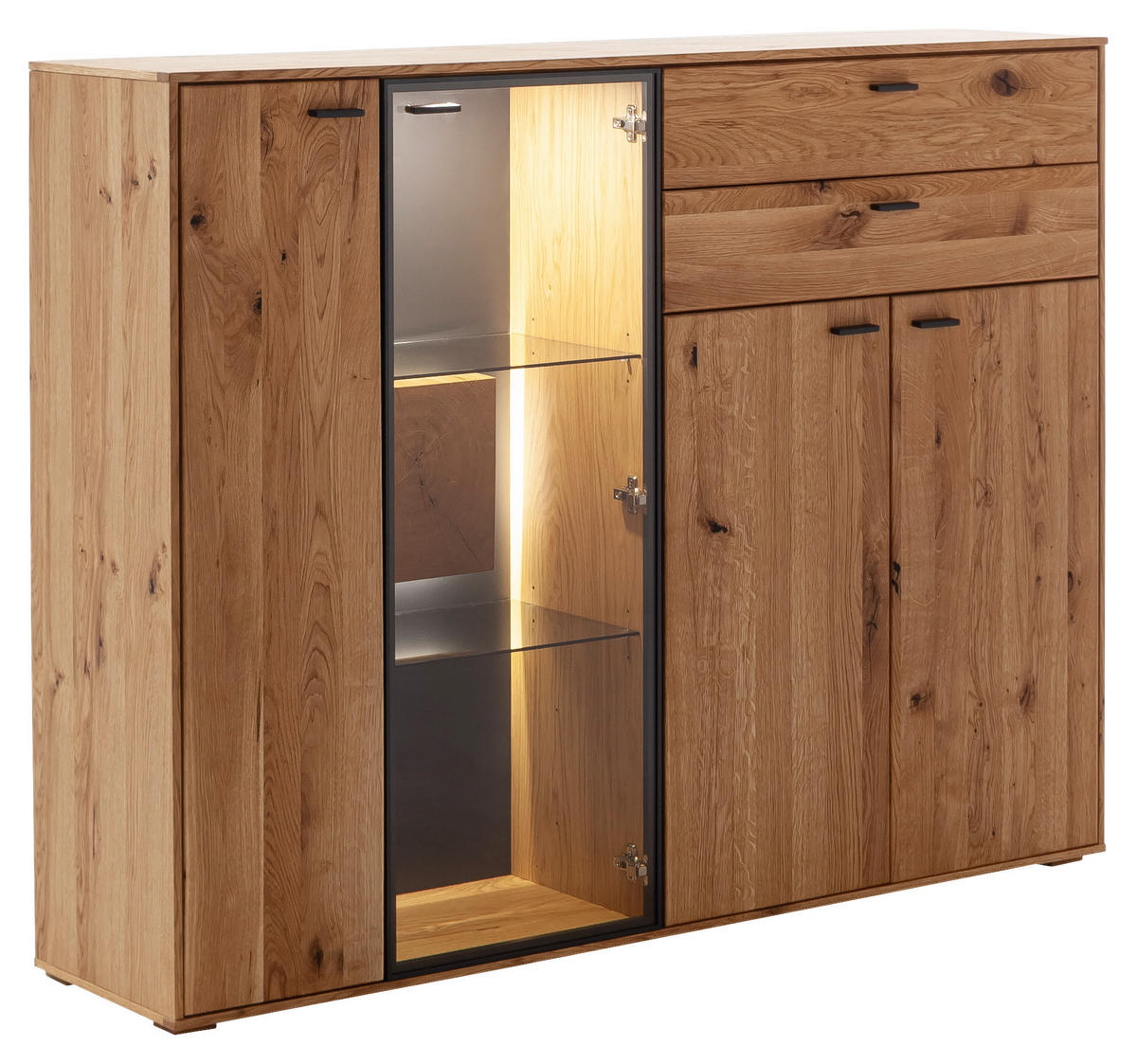 HIGHBOARD Nairobi  in 158/122/37 cm  - Wildeiche/Anthrazit, Design, Glas/Holz (158/122/37cm) - MID.YOU