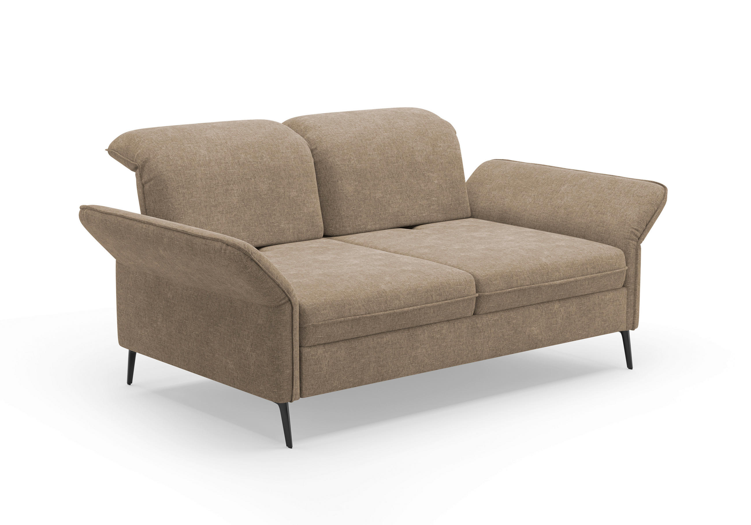 3-SITZER-SOFA in Flachgewebe Hellbraun  - Hellbraun/Schwarz, Konventionell, Textil/Metall (199/92/123cm) - Sit & More