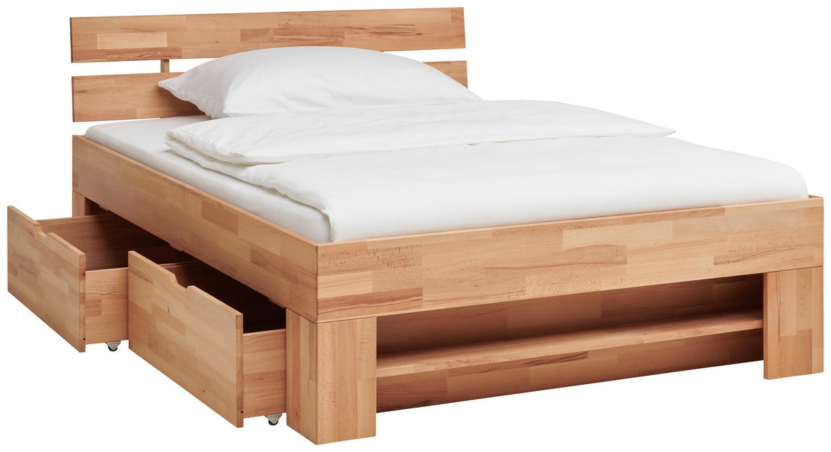PAT CU SPAȚIU DE DEPOZITARE 180/200 cm  in culoare lemn fag   - culoare lemn fag, Natur, lemn (180/200cm) - Livetastic