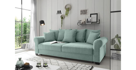 SCHLAFSOFA mit Stoffauswahl, Liegefunktion, Rücken echt Cord Salbeigrün - Salbeigrün/Schwarz, KONVENTIONELL, Kunststoff/Textil (247/95/125cm) - Hom`in