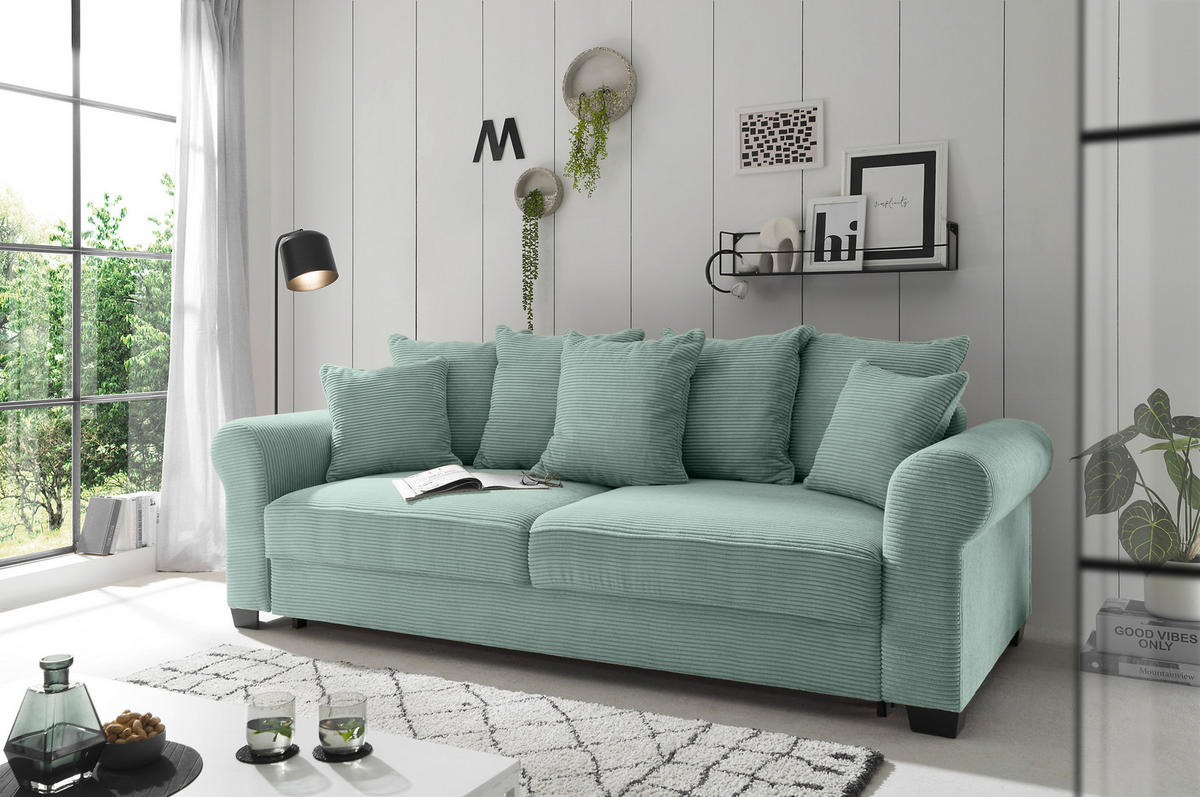 SCHLAFSOFA Cord Salbeigrün  - Salbeigrün/Schwarz, KONVENTIONELL, Kunststoff/Textil (247/95/125cm) - Hom`in