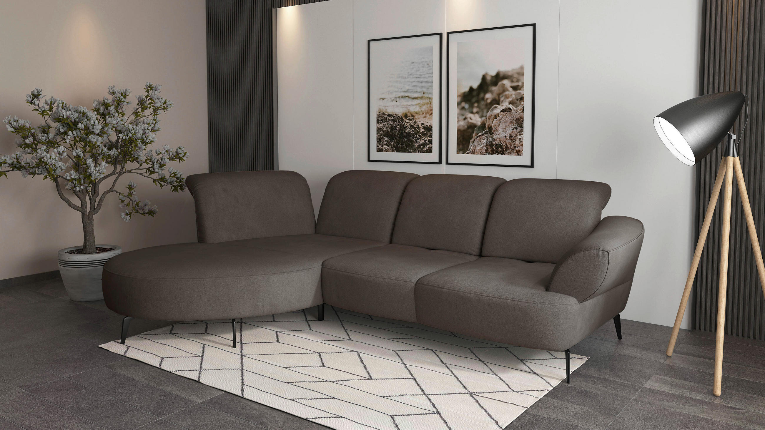 ECKSOFA in Flachgewebe Schlammfarben  - Schlammfarben/Schwarz, Modern, Textil/Metall (208/313cm) - Sit & More