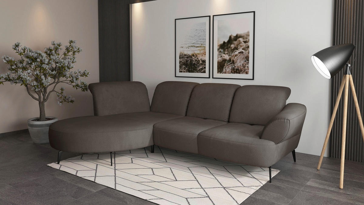 ECKSOFA DANCE E Schlammfarben Flachgewebe  - Schlammfarben/Schwarz, MODERN, Textil/Metall (208/313cm) - Sit & More