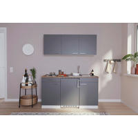 MINIKÜCHE 150 cm   in Grau  - Edelstahlfarben/Nussbaumfarben, Basics, Holzwerkstoff/Kunststoff (150cm) - Respekta