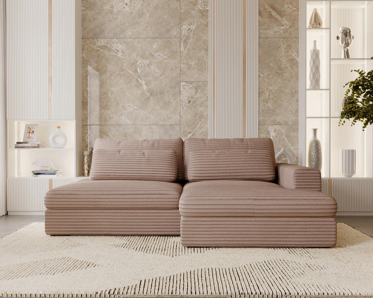 ECKSOFA in Cord Hellbraun  - Hellbraun/Schwarz, Design, Kunststoff/Textil (223/158cm) - Lomoco