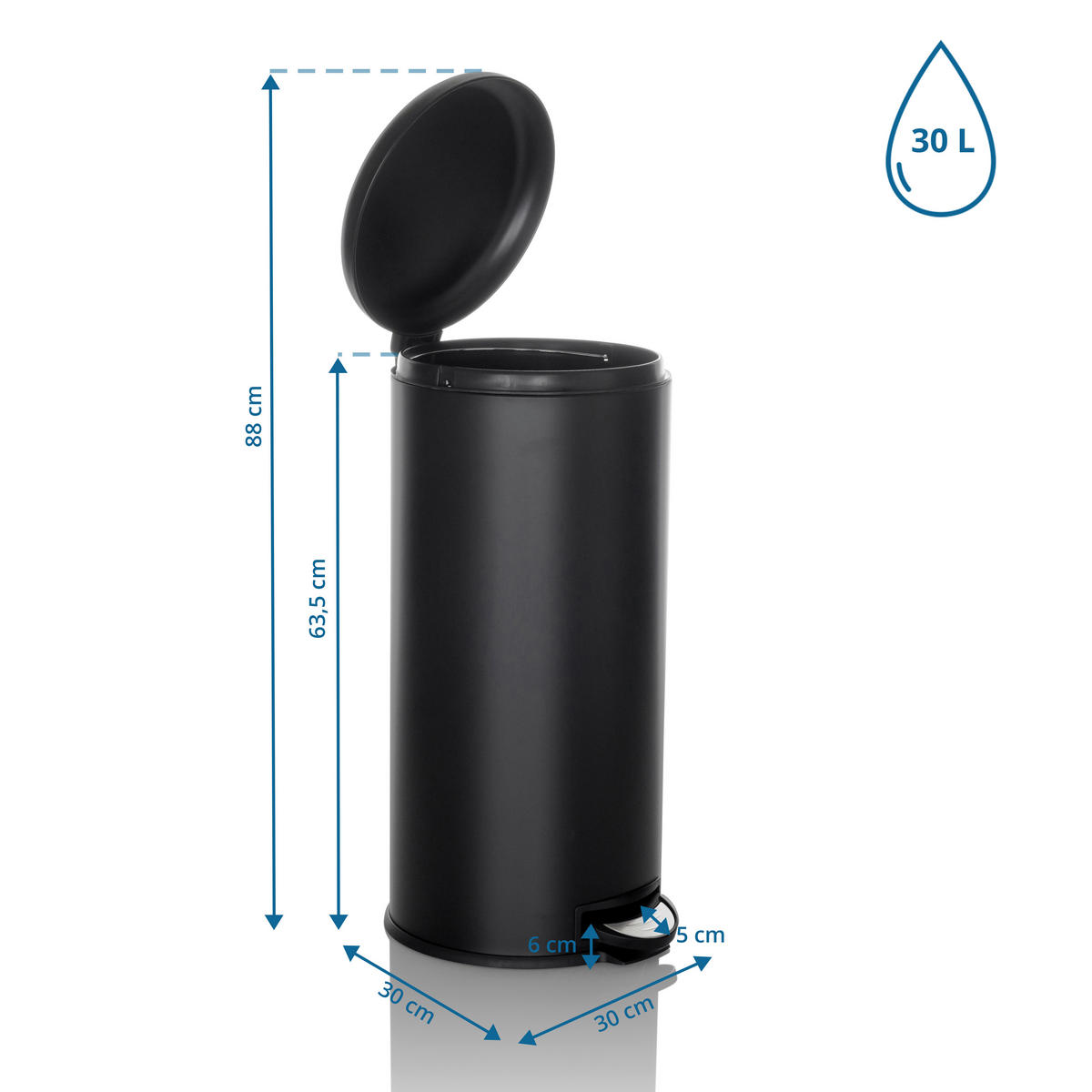 ABFALLSAMMLER 30 l  Metall  - Schwarz, Basics, Kunststoff/Metall (30/63,5/30cm) - MID.YOU