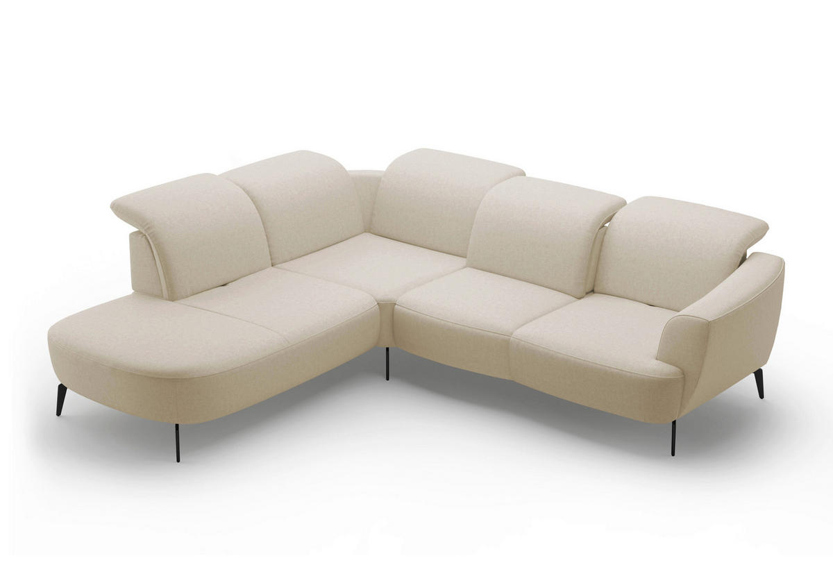 ECKSOFA in Flachgewebe Creme  - Creme/Schwarz, Konventionell, Textil/Metall (267/300cm) - Sit & More