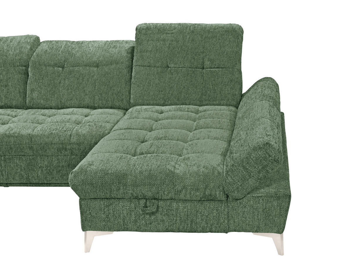 WOHNLANDSCHAFT MERCY Dunkelgrün Mikrovelours  - Kaschmir/Dunkelgrün, MODERN, Kunststoff/Textil (245/348/168cm) - MID.YOU
