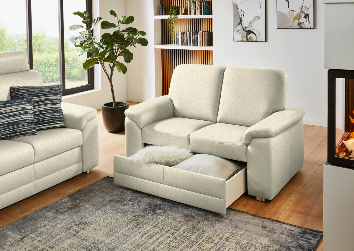 2-SITZER-SOFA Chenille Beige  - Beige/Alufarben, Konventionell, Textil/Metall (156/96/89cm) - Beldomo Comfort