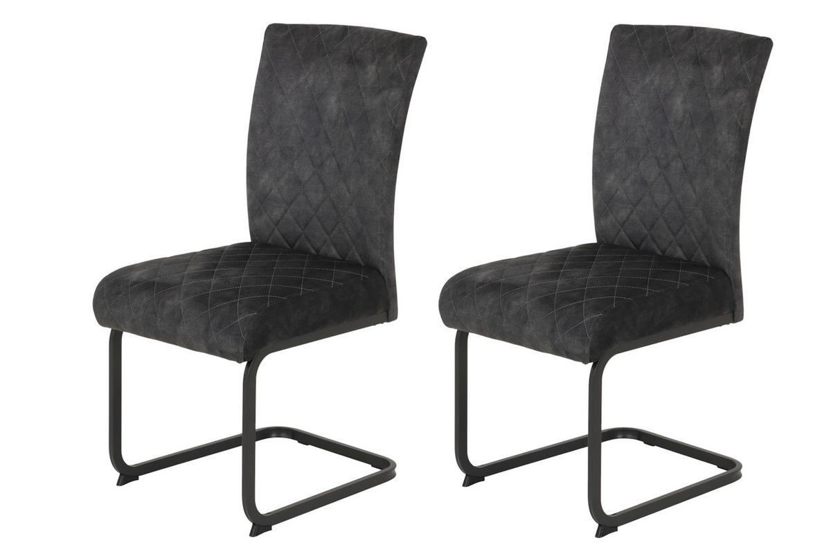 SCHWINGSTUHL-SET 2 Stück  in Stahl Mikrovelours  - Anthrazit/Grau, MODERN, Textil/Metall (46/96/60cm) - MID.YOU