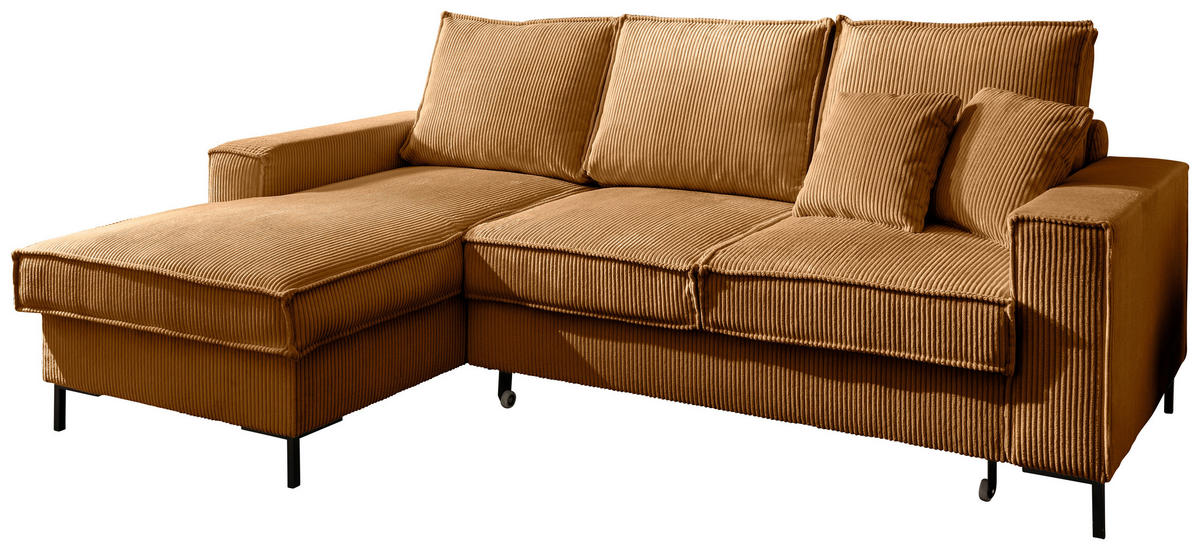 ECKSOFA Goldfarben Cord  - Goldfarben/Schwarz, MODERN, Textil/Metall (150/240cm) - Livetastic