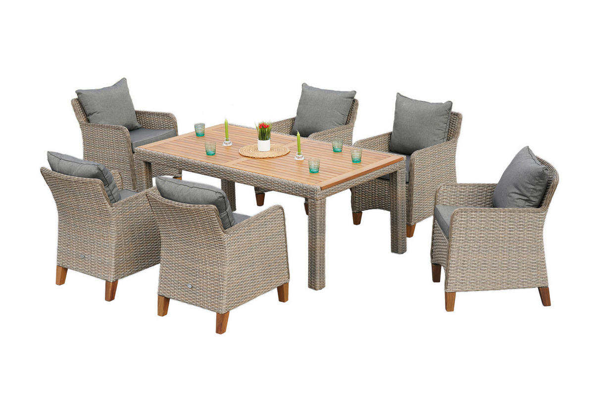 GARTENTISCHGRUPPE Akazie Hartholz Stahl  - Beige/Beigebraun, KONVENTIONELL, Holz/Kunststoff - Gardenson