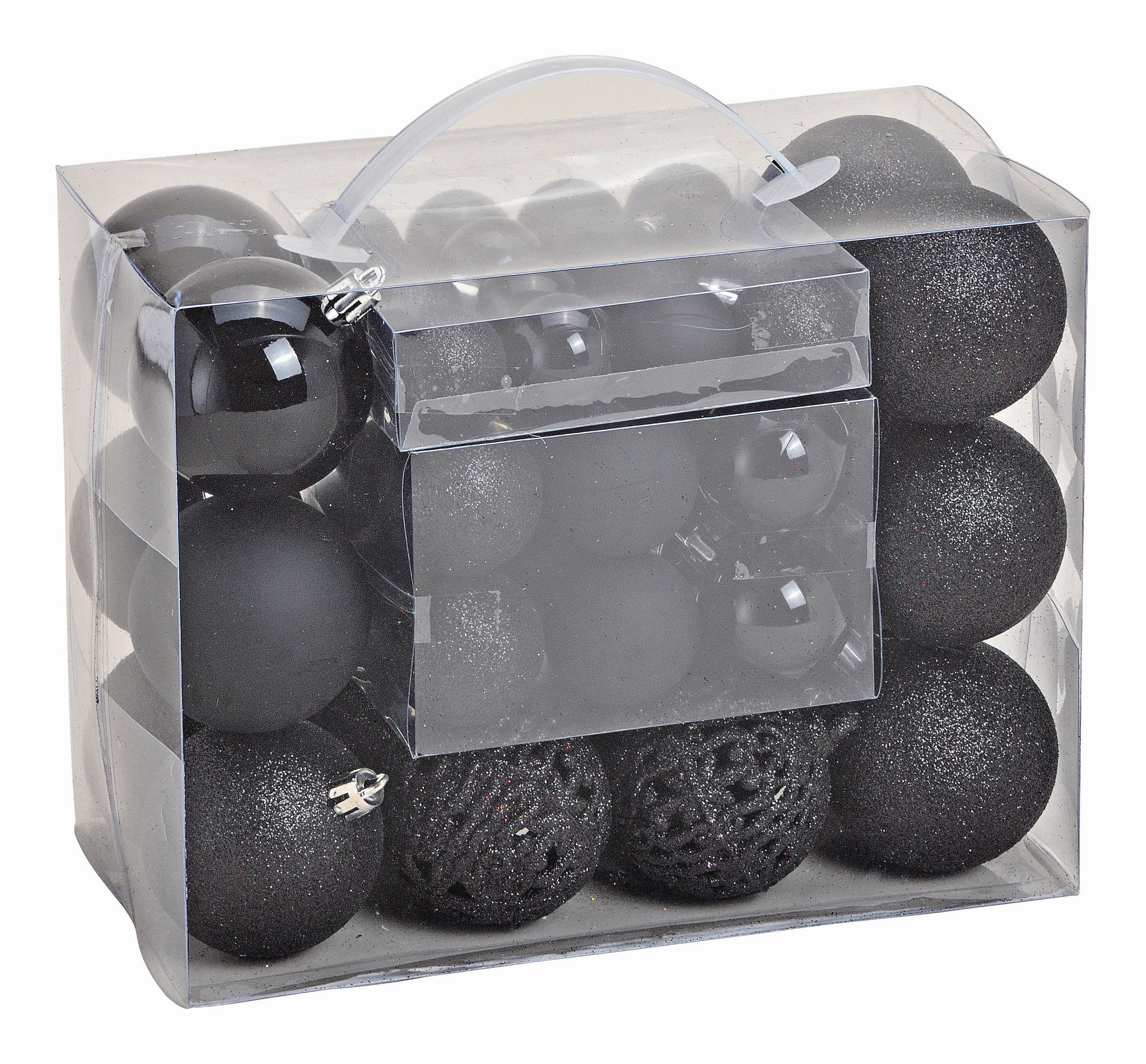 CHRISTBAUMKUGEL-SET 50-teilig  - Schwarz, Design, Kunststoff