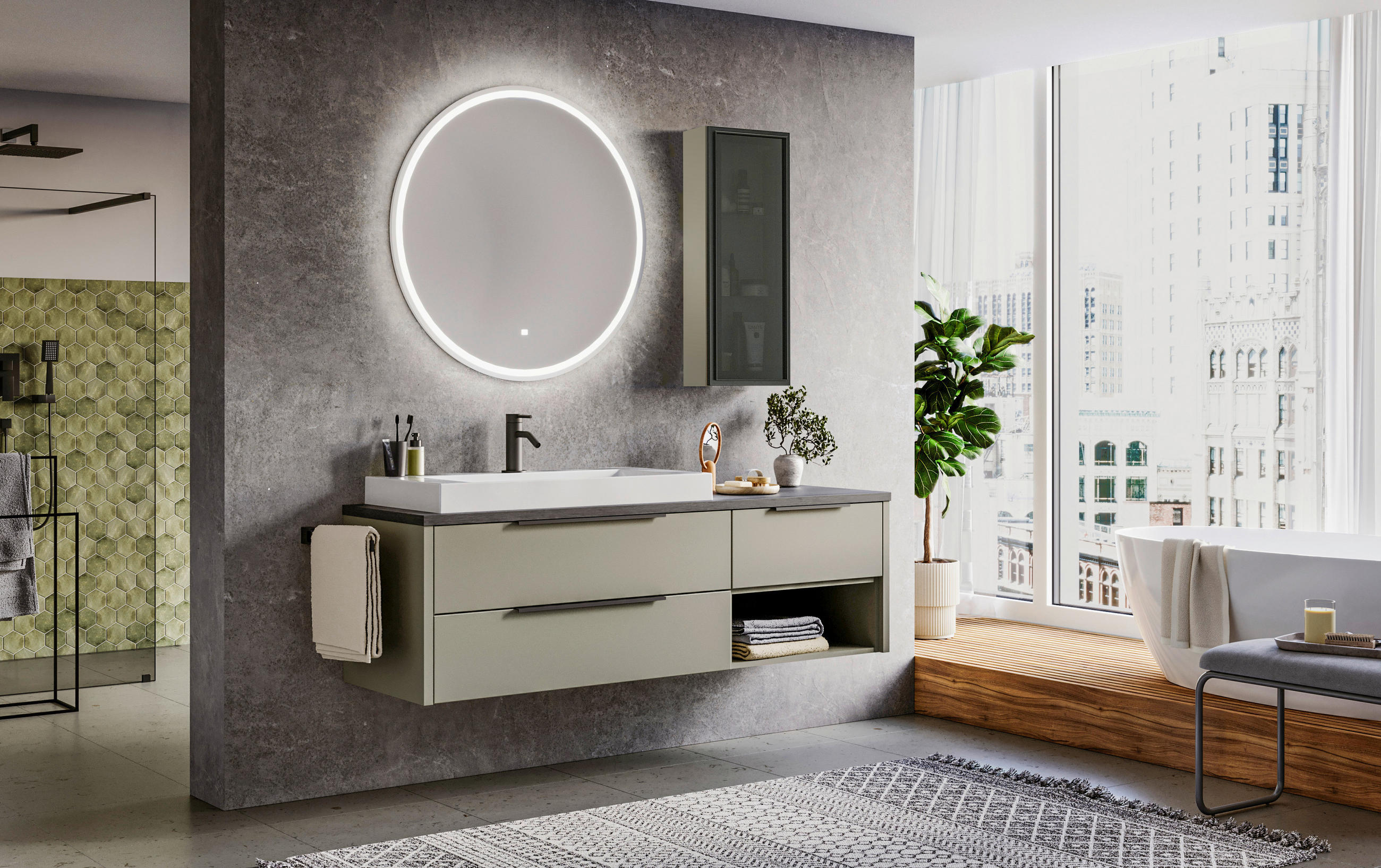 Thumbnail - Novel Waschtischkombi Nv.021, Schwarz, Dunkelgrün, Metall, 3 Schublade(n) Schubladen, 170.6 cm, Goldenes M, Made in Germ...