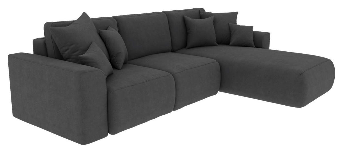 ECKSOFA in Velours Dunkelgrau  293/195 cm  - Chromfarben/Dunkelgrau, KONVENTIONELL, Kunststoff/Textil (293/195cm) - Carryhome