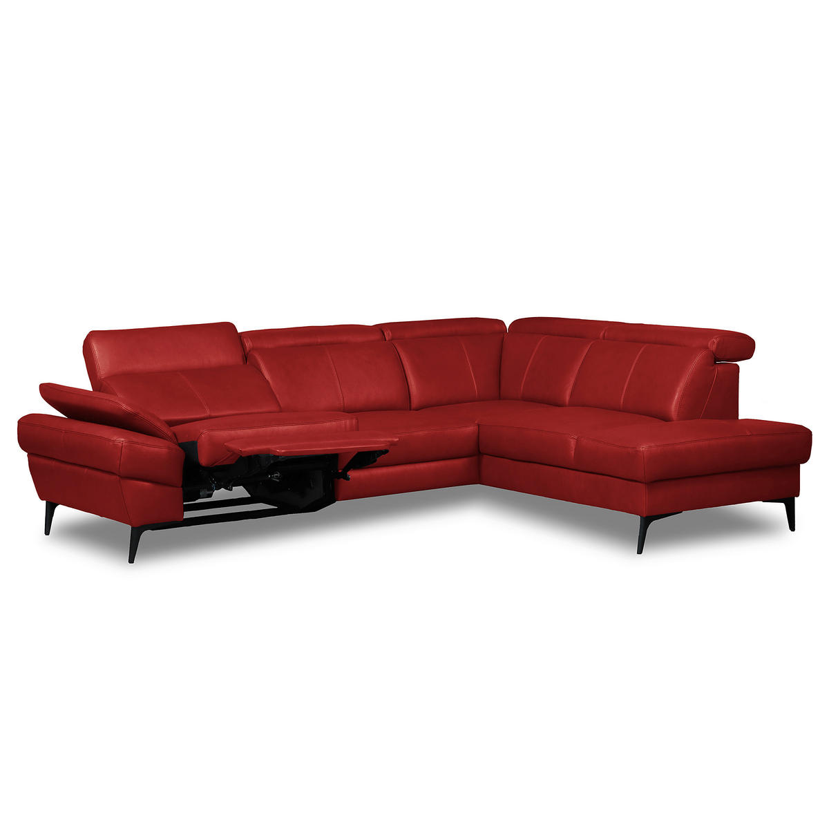 ECKSOFA Lederlook Echtleder Rot  - Rot/Schwarz, Design, Leder/Textil (264/211cm) - Livetastic