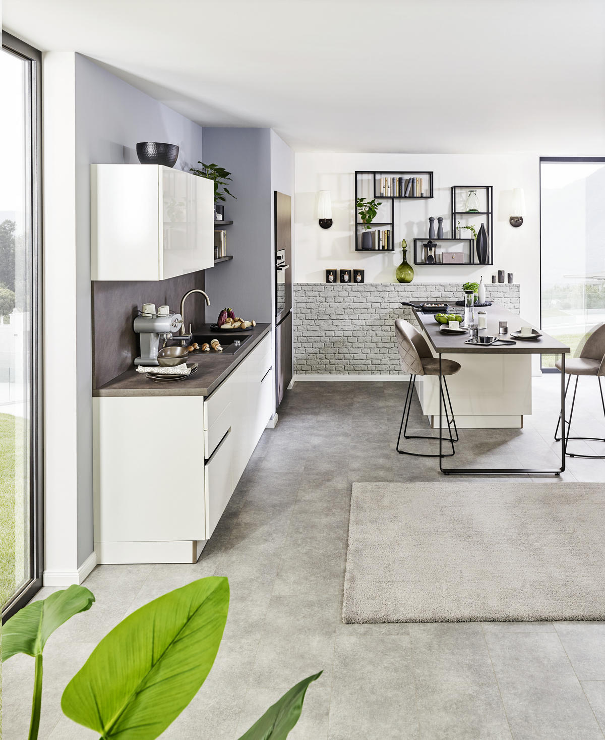 EINBAUKÜCHE   - Weiß/Grau, Design, Holzwerkstoff - Dieter Knoll