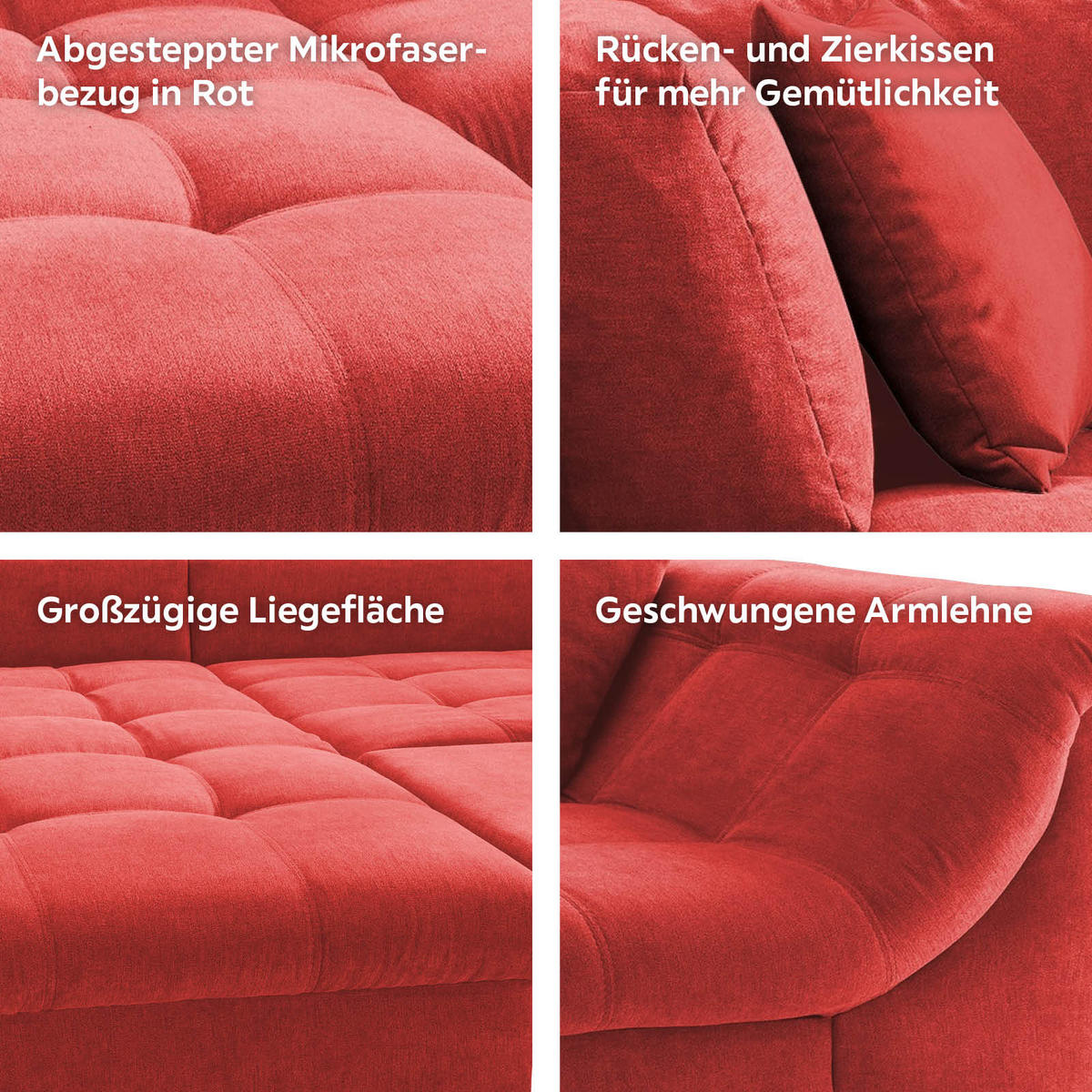 ECKSOFA Rot Mikrofaser  - Chromfarben/Rot, Design, Kunststoff/Textil (190/250cm) - Livetastic
