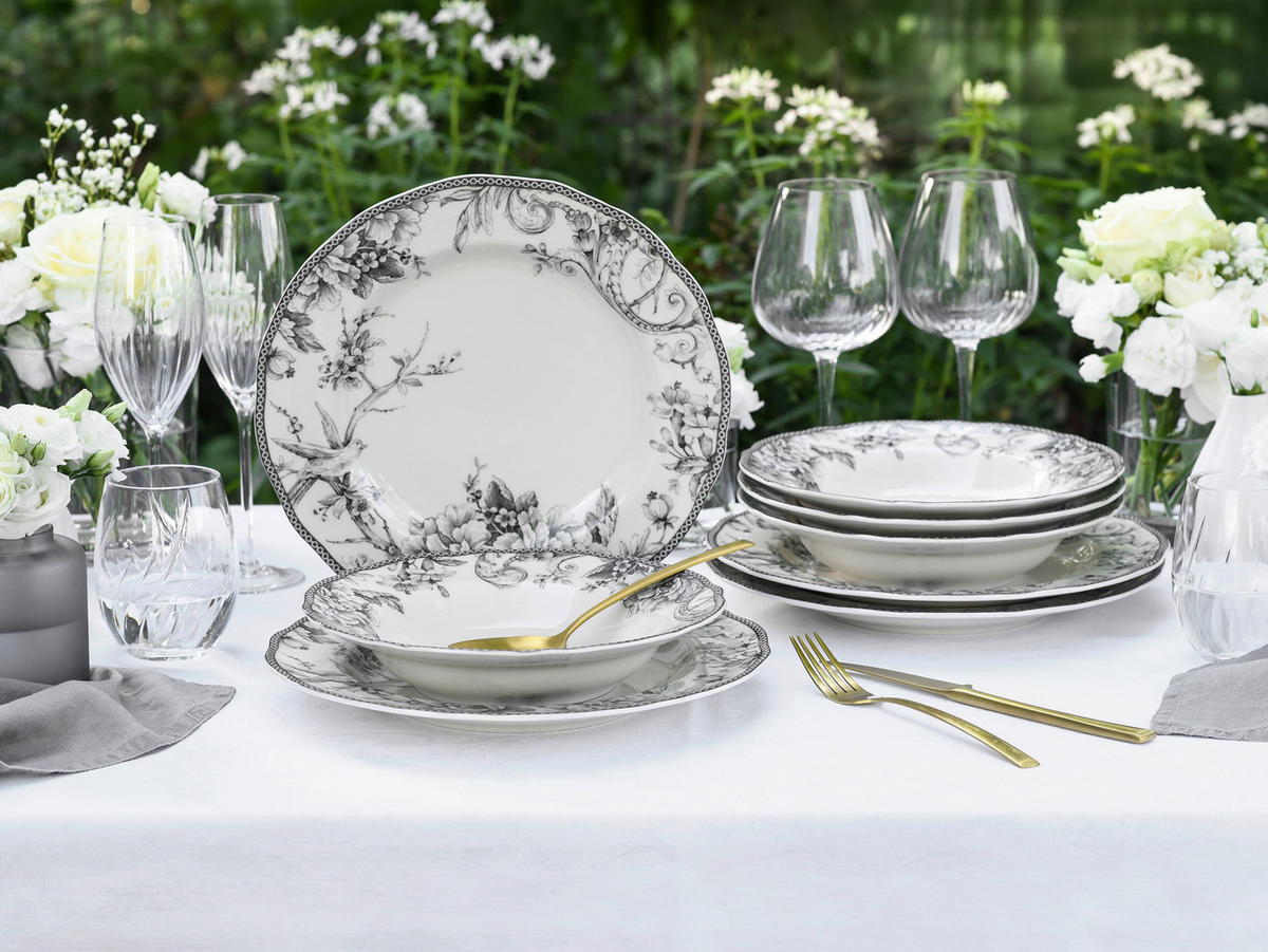 TAFELSERVICE Grau, Weiß Adelaide Grau 8-teilig  - Weiß/Grau, Basics, Keramik - Creatable