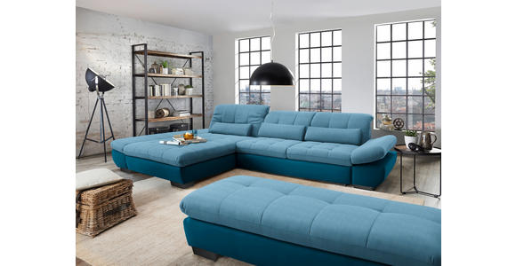 ECKSOFA in Mikrofaser Hellblau  - Schwarz/Hellblau, Design, Textil/Metall (204/341cm) - Xora