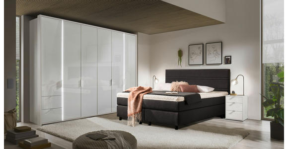 DREHTÜRENSCHRANK 300/216/58 cm,  in Weiß, 6-türig  - Chromfarben/Weiß, Design, Glas/Holzwerkstoff (300/216/58cm) - Novel