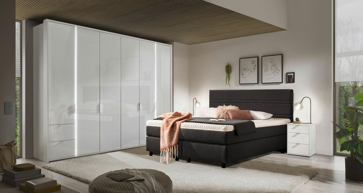 DREHTÜRENSCHRANK 300/216/58 cm,  in Weiß, 6-türig  - Chromfarben/Weiß, Design, Glas/Holzwerkstoff (300/216/58cm) - Novel