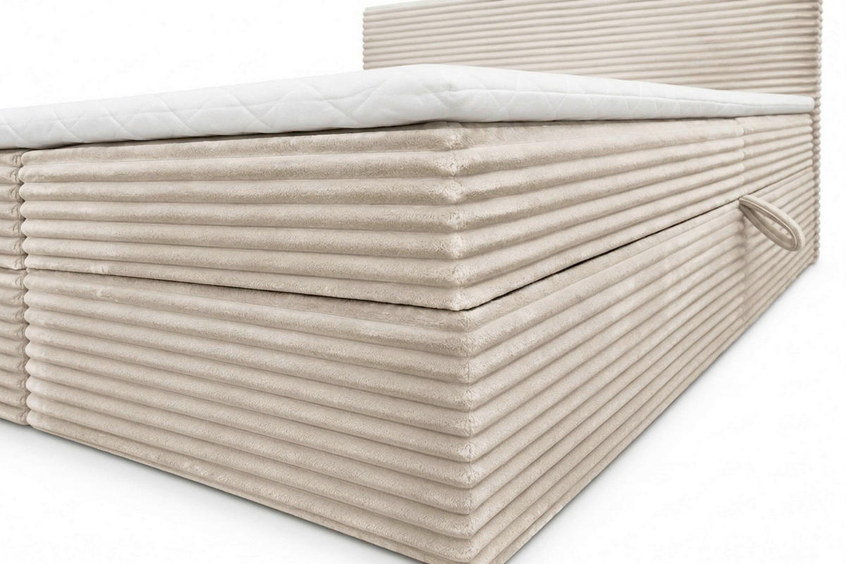 BOXBETT 180/200 cm,  in Creme, Bettkasten, Topper, H3 + H3 = fest  - Chromfarben/Creme, MODERN, Holz/Kunststoff (180/200cm) - MID.YOU