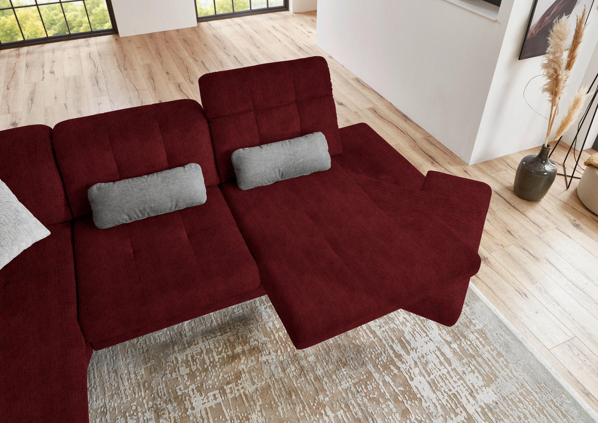 ECKSOFA in Flachgewebe Bordeaux  - Bordeaux/Schwarz, Design, Textil/Metall (190/309cm) - Beldomo Style