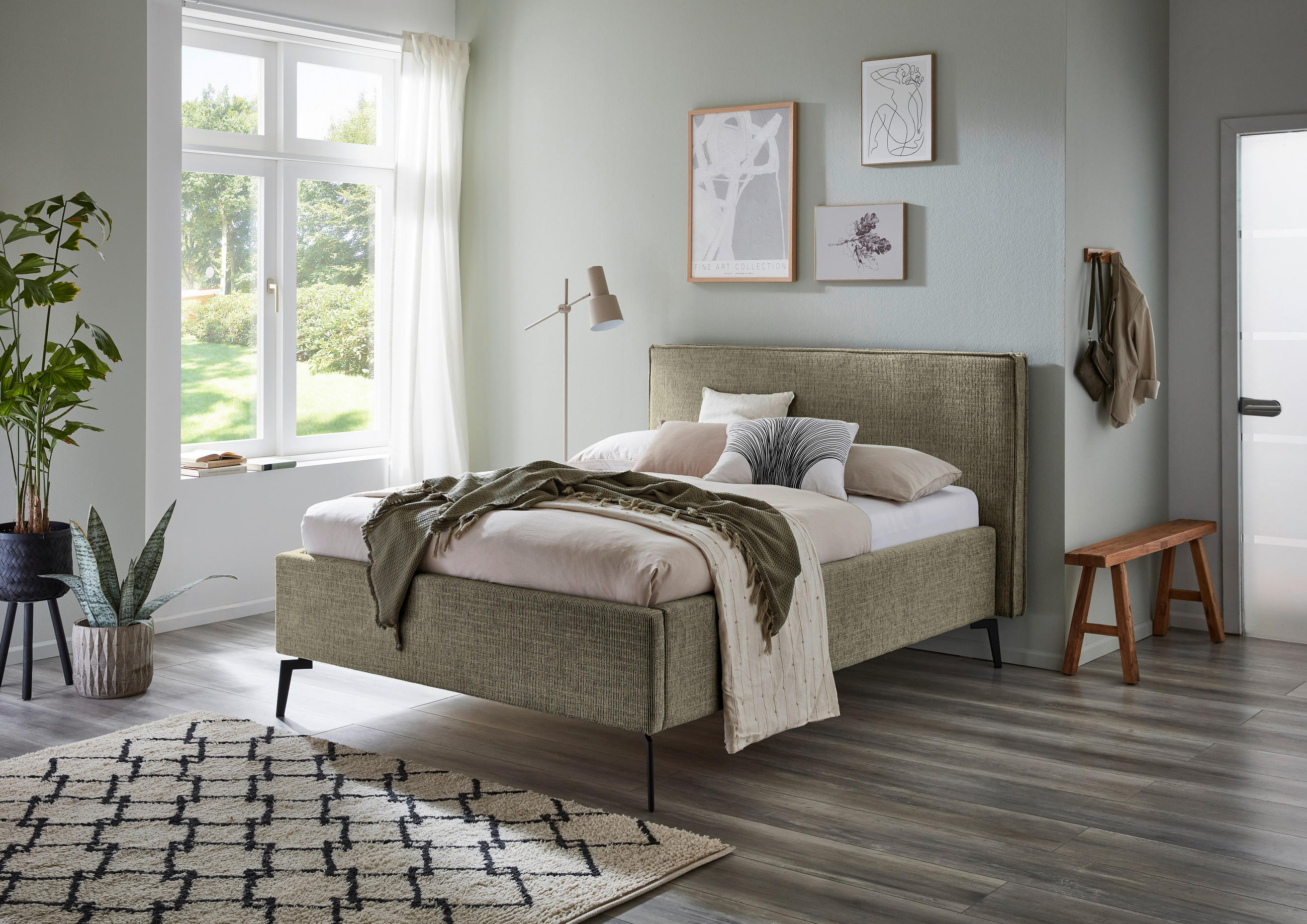 POLSTERBETT Lattenrost, Bettkasten 140/200 cm  in Olivgrün  - Birkefarben/Buchefarben, Design, Holz/Textil (140/200cm) - home24