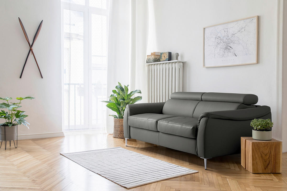 SCHLAFSOFA PAFOS Dunkelgrau Echtleder Lederlook  - Dunkelgrau, Design, Leder/Textil (203/77-98/103cm) - MID.YOU