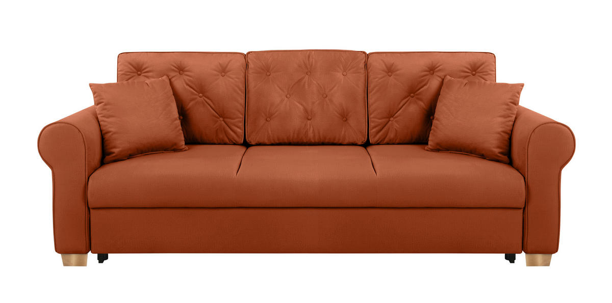 SCHLAFSOFA  mit Bettkasten erhältlich, Liegefunktion, Rücken echt, Armteil links, Armteil rechts Terracotta  - Buchefarben/Terracotta, Design, Holz/Textil (240/94/98cm) - MID.YOU