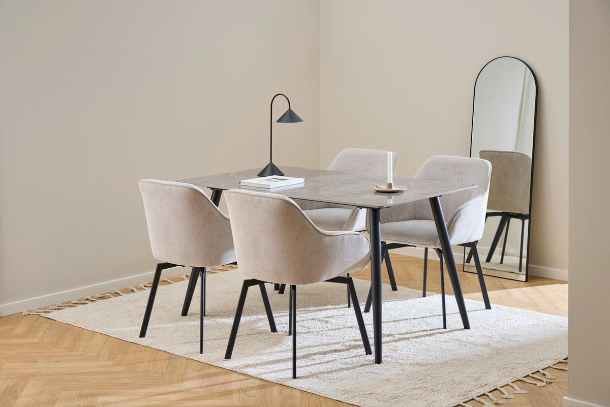 STUHL  in Struktur  - Beige/Schwarz, Design, Textil/Metall (58,5/83,5/55,5cm) - MID.YOU