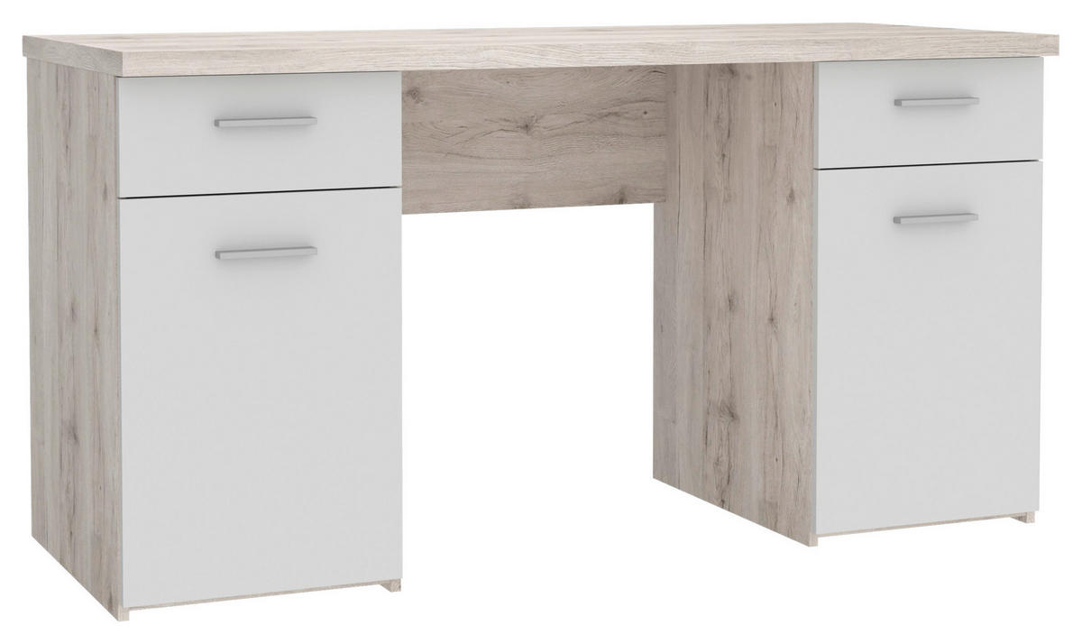 PÍSACÍ STÔL, biela, farba duba, piesková, 145/76,3/60 cm - piesková/biela, Design, kov/kompozitné drevo (145/76,3/60cm) - Cantus