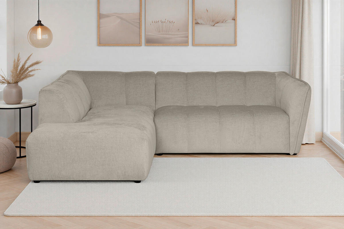 ECKSOFA LIVOLI in Chenille Creme  218/230 cm  - Creme/Schwarz, Design, Textil (218/230cm) - MID.YOU