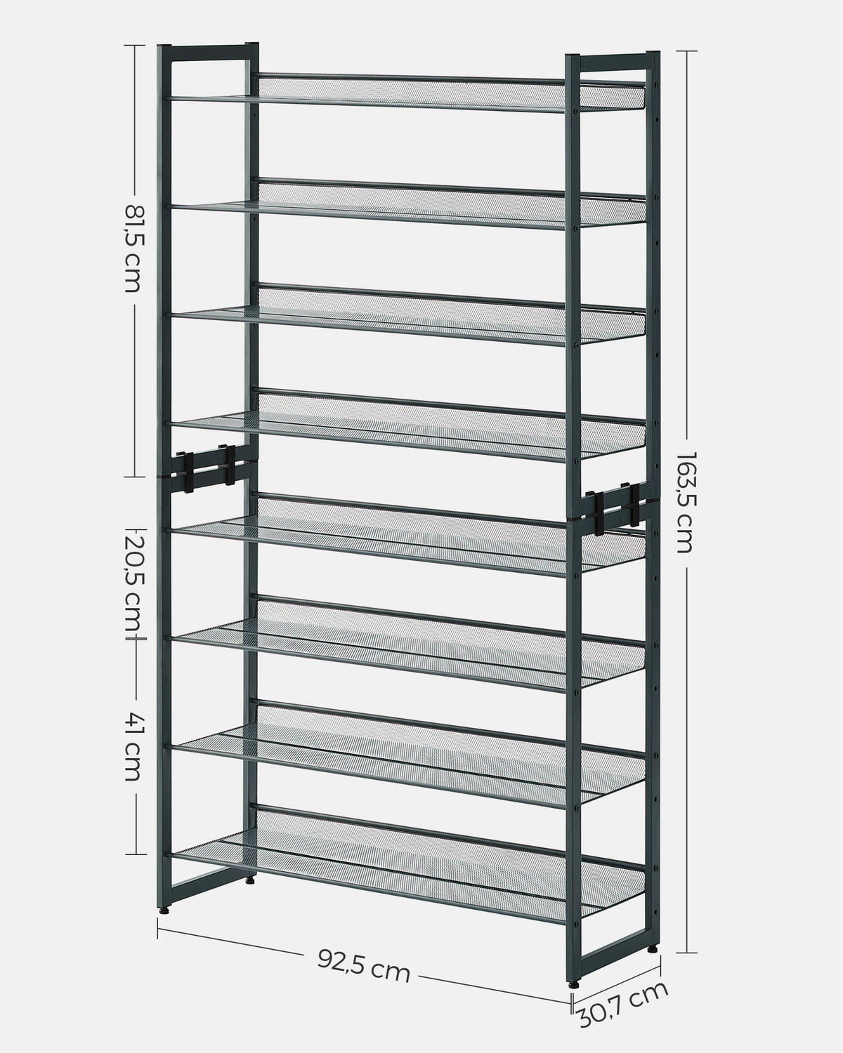REGÁL NA TOPÁNKY, sivá, 92.5/163.5/30.7 cm - čierna/sivá, Trend, kov (92.5/163.5/30.7cm) - Boxxx