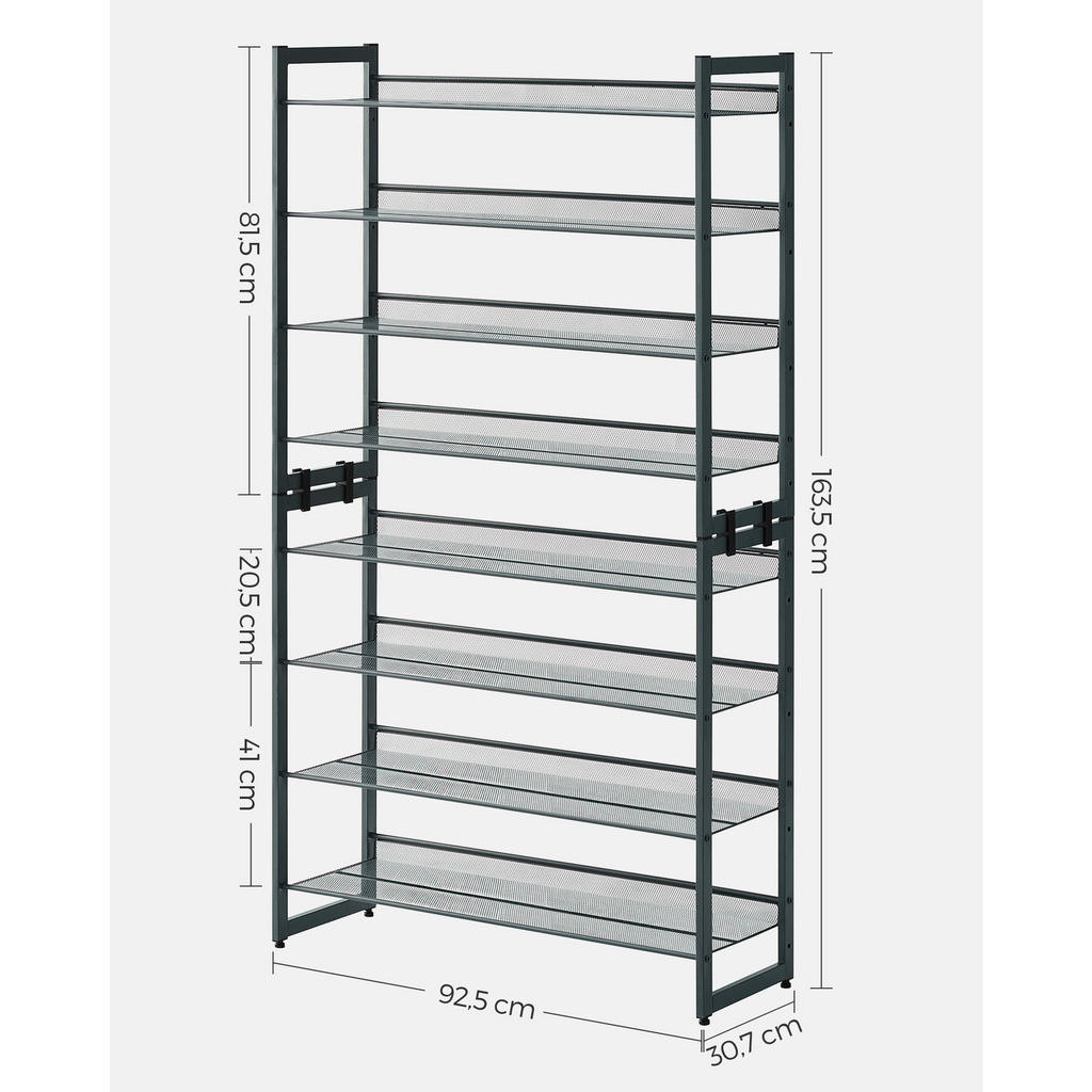 Thumbnail - Boxxx Schuhregal Songmics, Grau, Metall, 8 Fächer, 92.5x163.5x30.7 cm, erweiterbar, stehend, Garderobe, Schuhaufbewahrun...