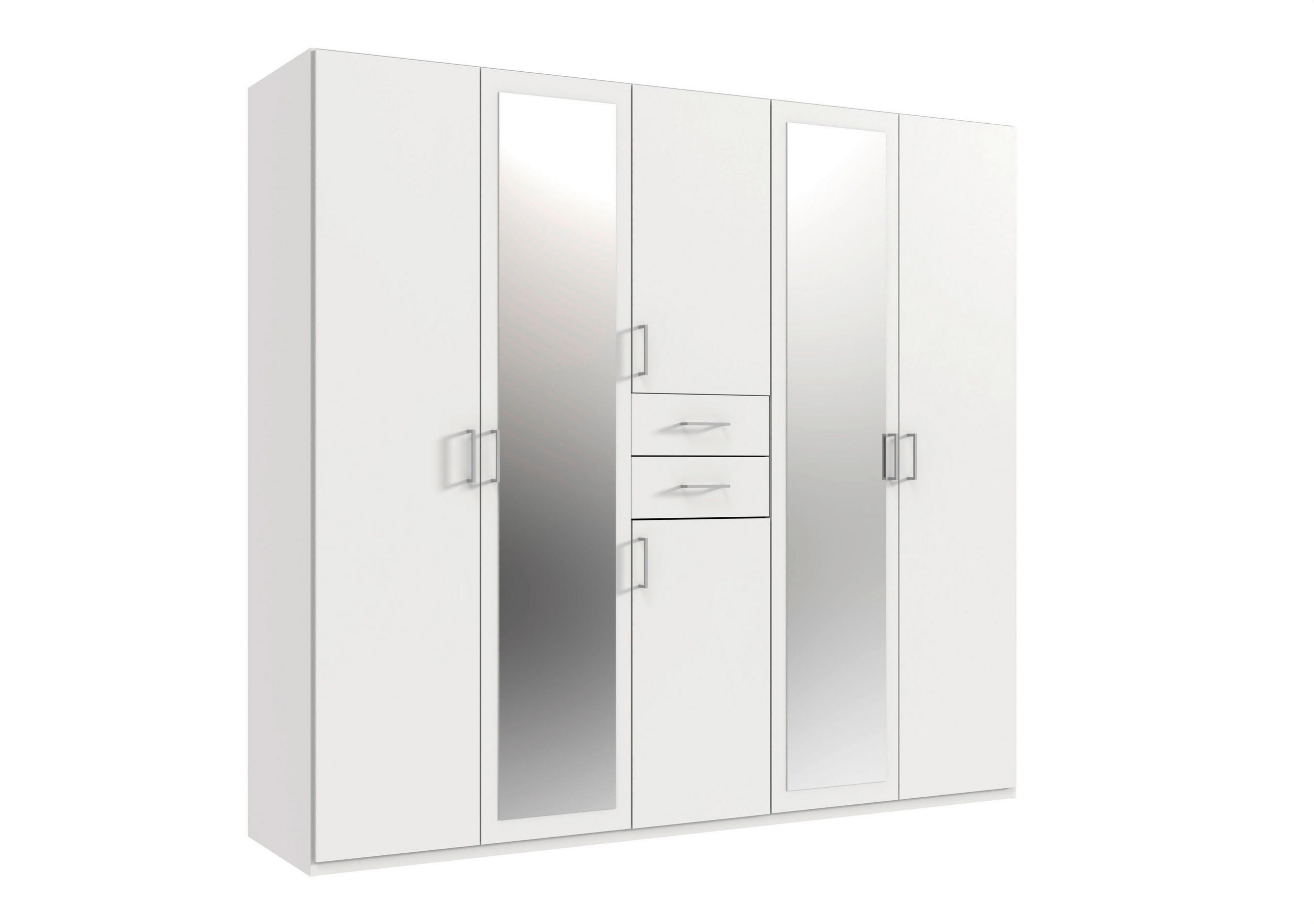 KLEIDERSCHRANK 225/208/58 cm,  in Weiß, 6 Tür(en)  - Silberfarben/Weiß, MODERN, Glas/Holz (225/208/58cm) - P & B