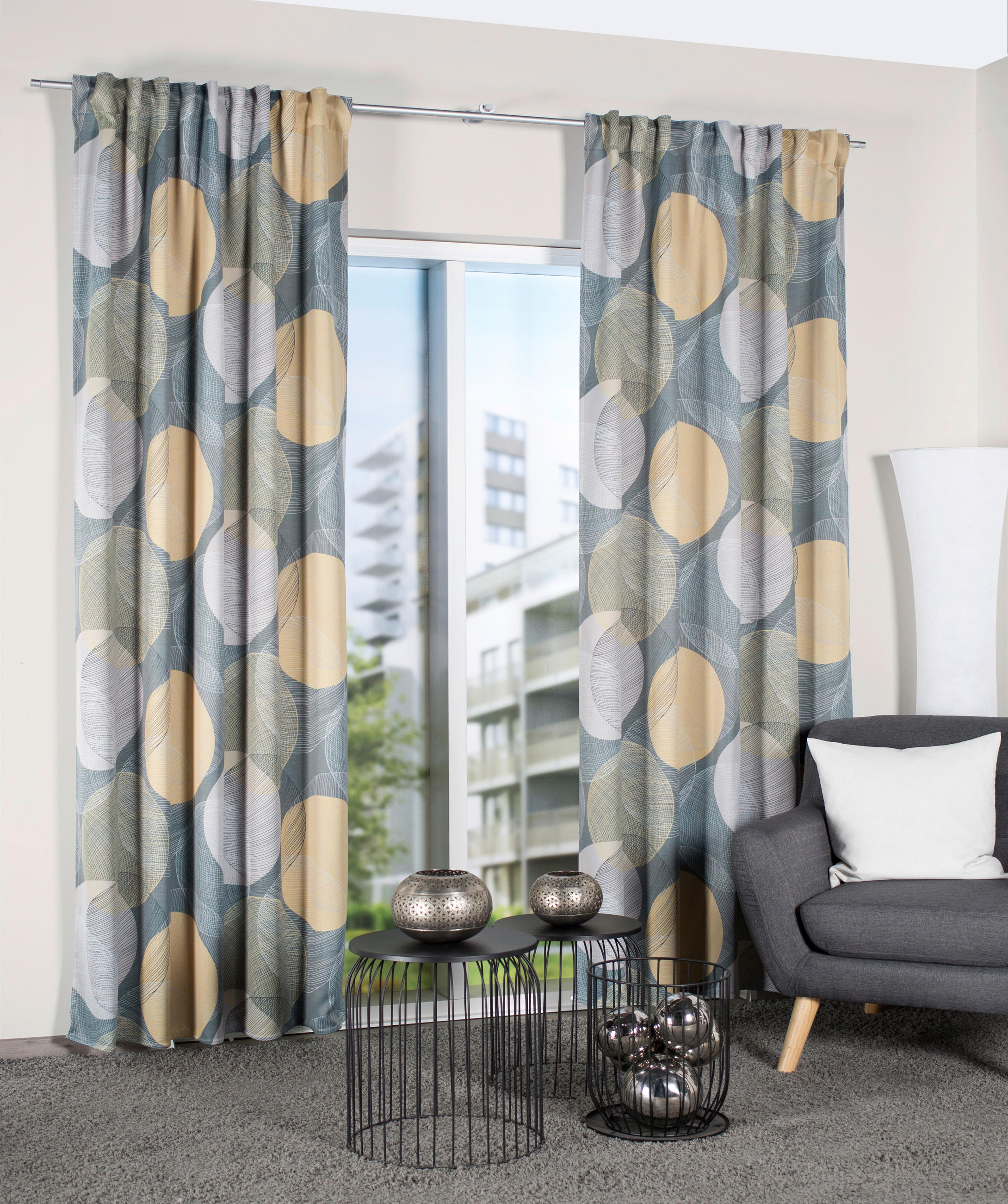 FERTIGVORHANG  blickdicht   135/245 cm  - Pastellblau/Gelb, Design, Textil (135/245cm)